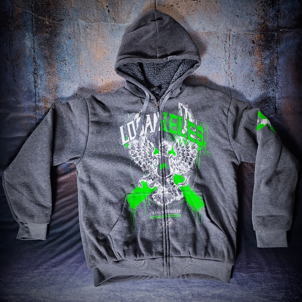 Los Angeles Themed Grey Casual Full Zip Lined Hoodie